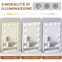 Specchio Trucco Illuminato Inclinabile con 12 Luci LED e Luminosità Regolabile, 32.8Lx11x47.4cm