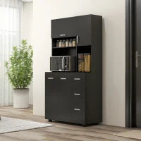 Credenza da Cucina con 4 Ante, 3 Cassetti, Ripiano e Ampio Piano, 89L x 39,5l x 168H cm, Nero