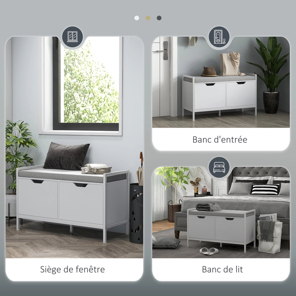 Panca portascarpe con cuscino ¨C zephmum ¨C 2 ante, bianco, 84x35x50 cm