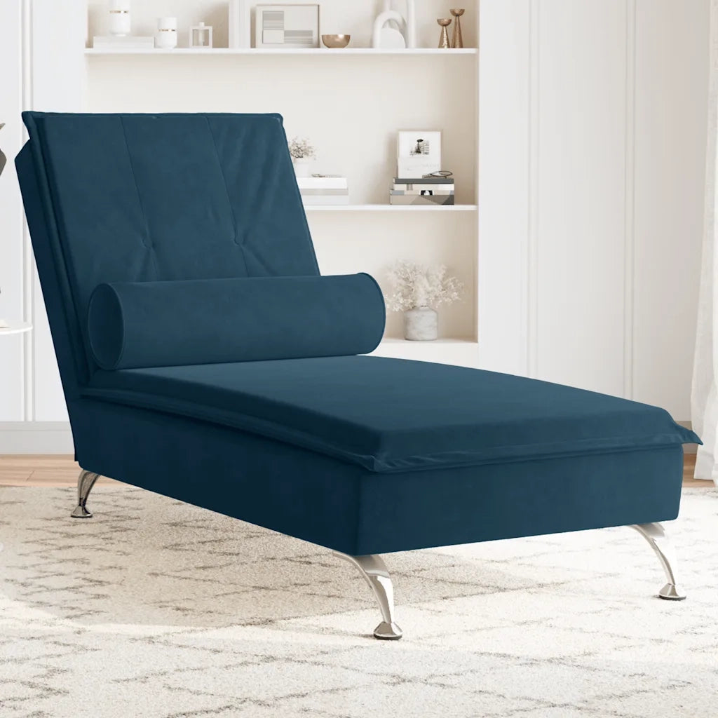 Chaise Longue Massaggi con Cuscino a Rullo Blu in Velluto CFW3409255