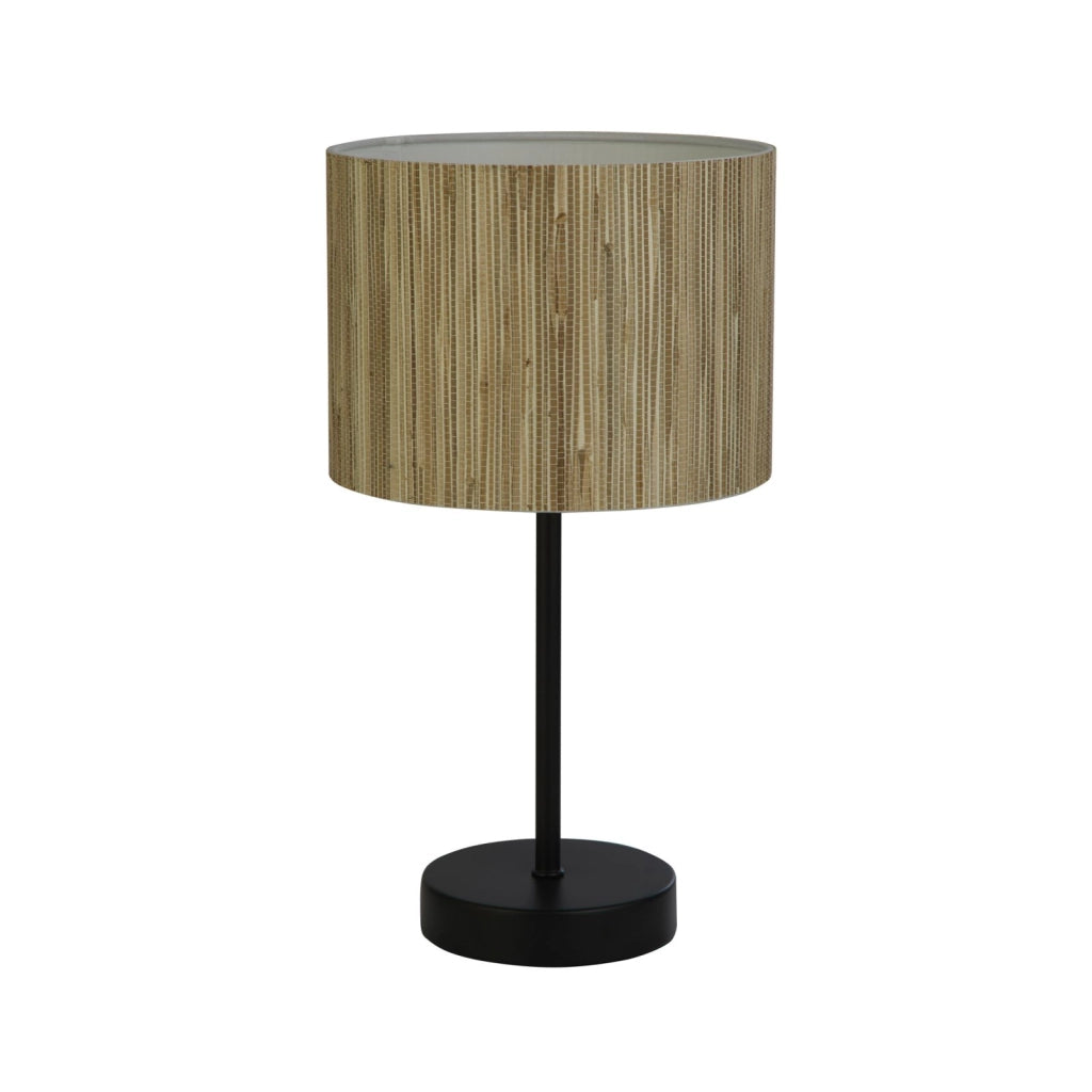 Lampada da tavolo Meadow 1Lt, paralume in erba naturale e metallo nero