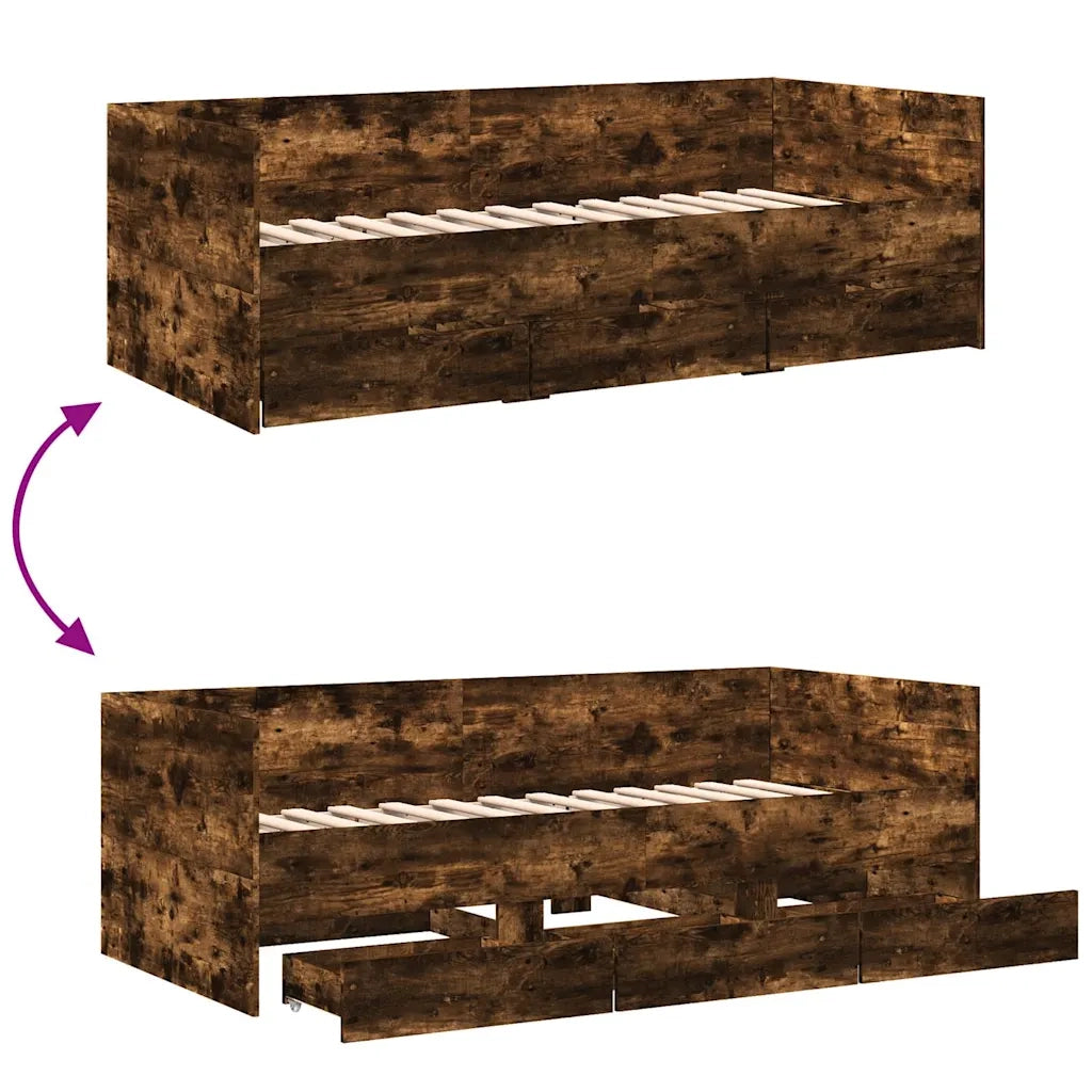 Divano Letto con Cassetti senza Materasso-Sofa Letto-Daybed Rovere Fumo 90x200 cm 826901