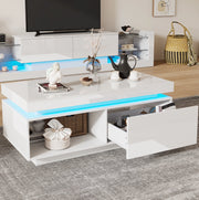 Tavolino da salotto lucido con LED e cassetto