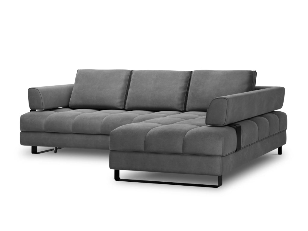 Cosmopolitan Design - Divano convertibile angolare destro con contenitore "Clinton" 5 posti in velluto grigio scuro 