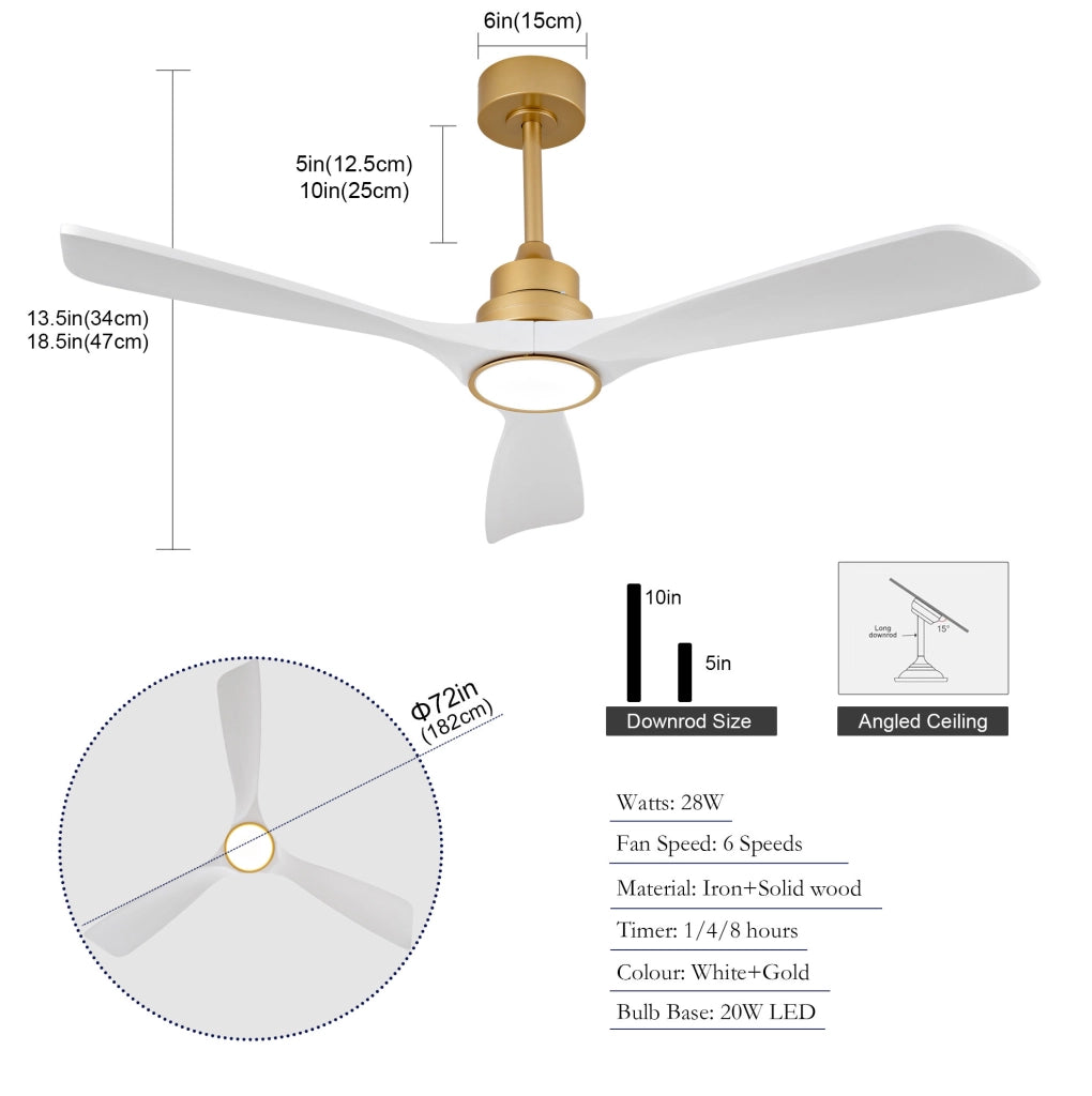 VENTILATORE DA SOFFITTO 132 cm con LED dimmerabile Oro e Bianco