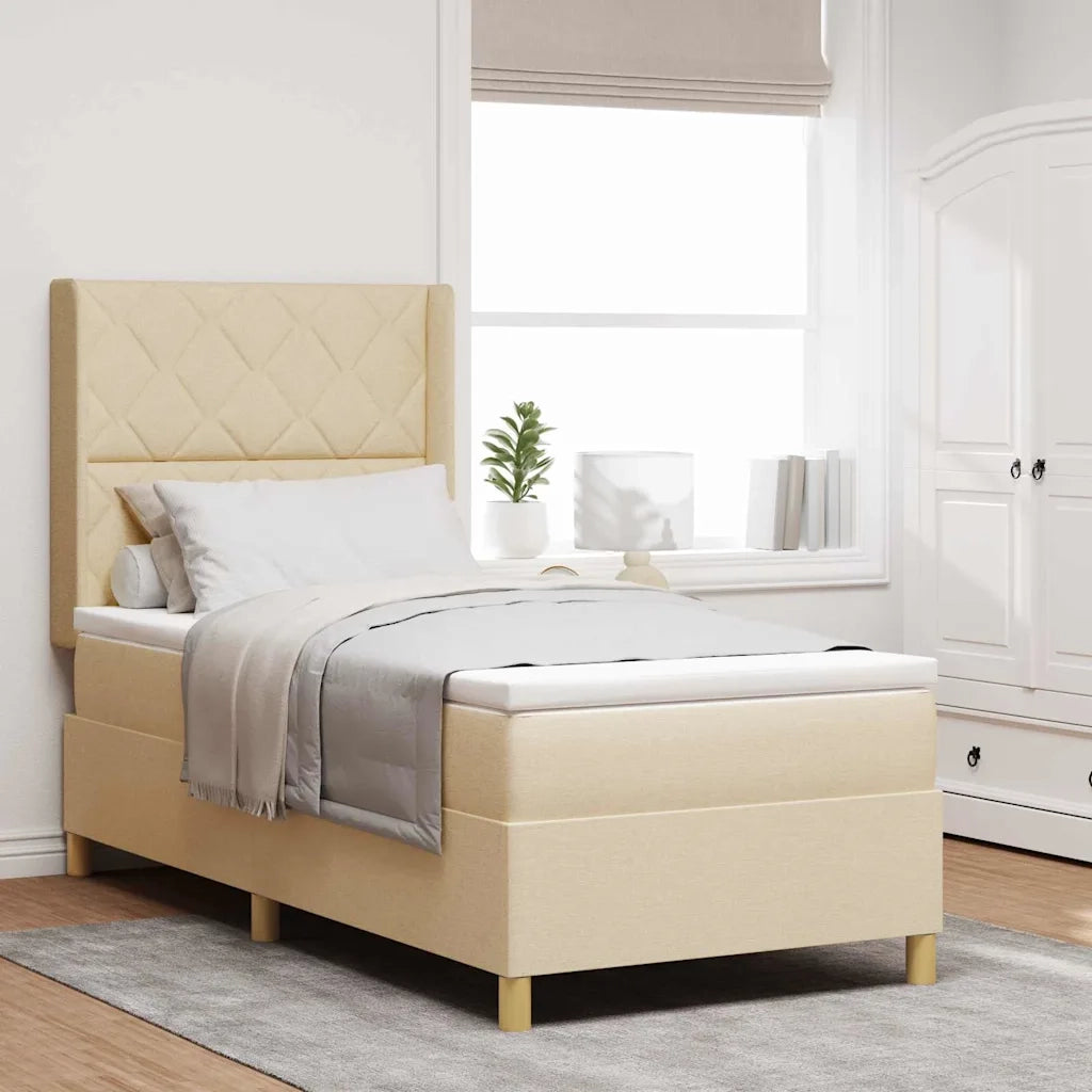 Letto a molle con testiera Crema 90 x 190 cm Tessuto 3341873