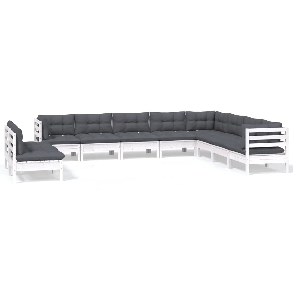 Set Divani da Giardino 10 pz con Cuscini Bianchi Legno di Pino 3096840