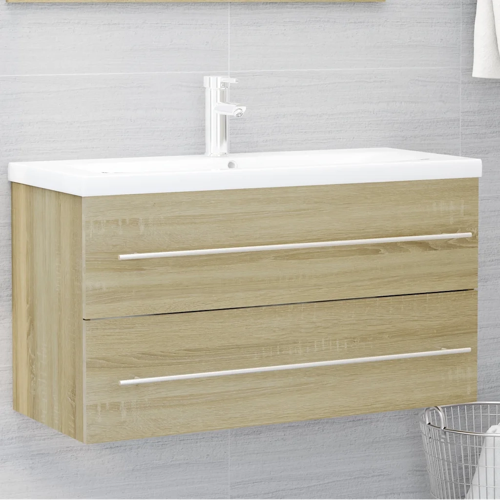 Set Mobili da Bagno | Armadio da bagno 2 pz Rovere Sonoma in Legno Multistrato
