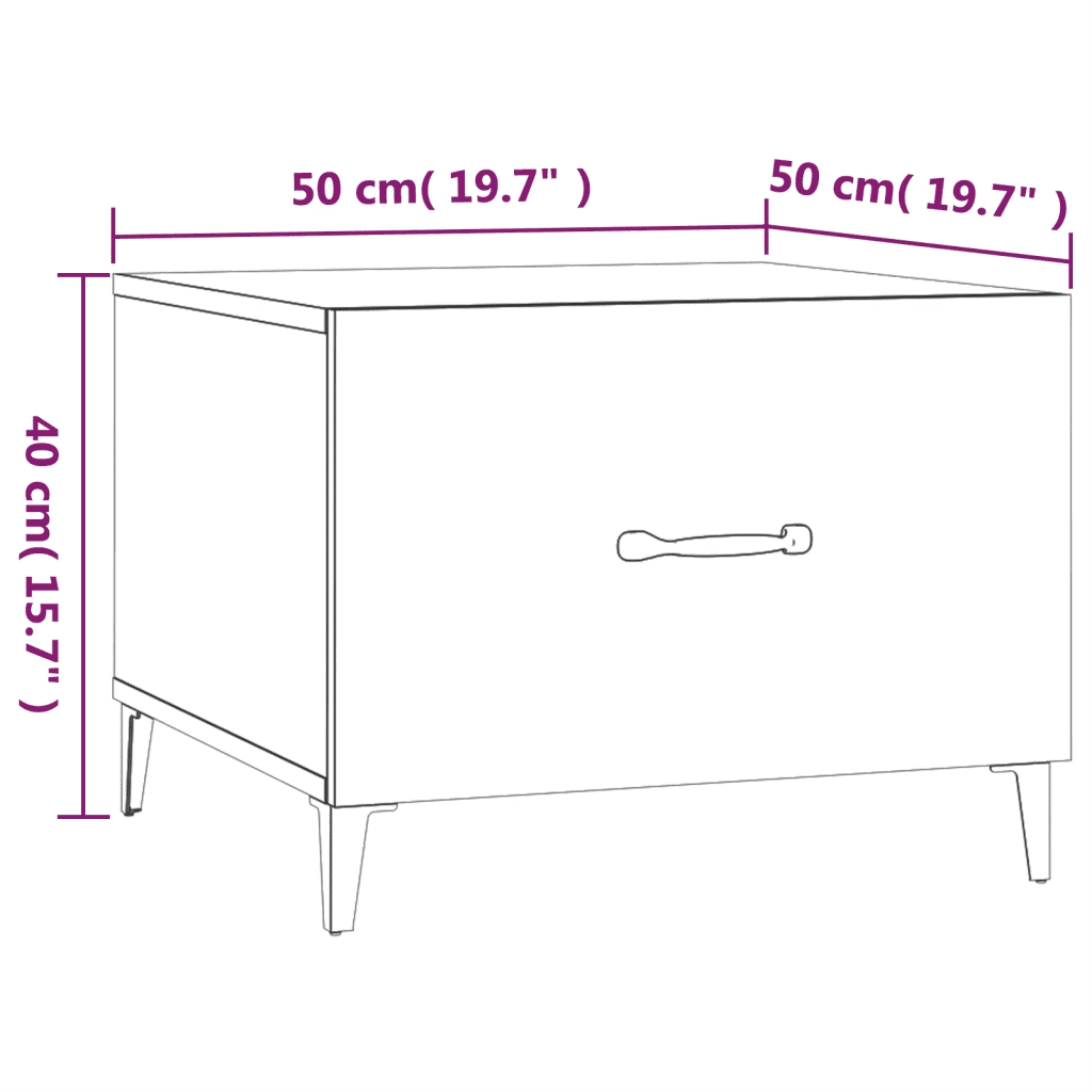 Tavolino da Salotto con Gambe in Metallo Bianco 50x50x40 cm