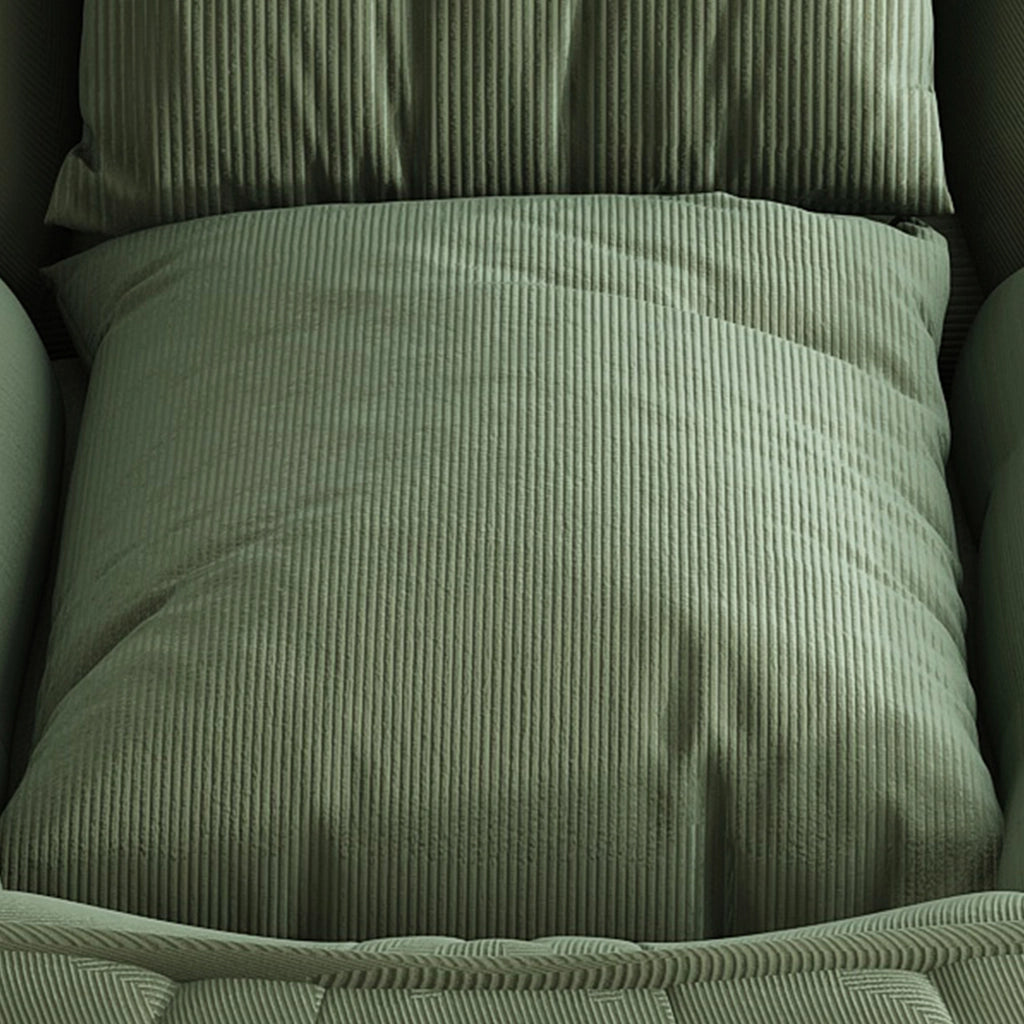 Divano letto ergonomico pieghevole con schienale regolabile a 5 posizioni, 2 cuscini e struttura in tessuto verde per soggiorno e lettura quotidiano