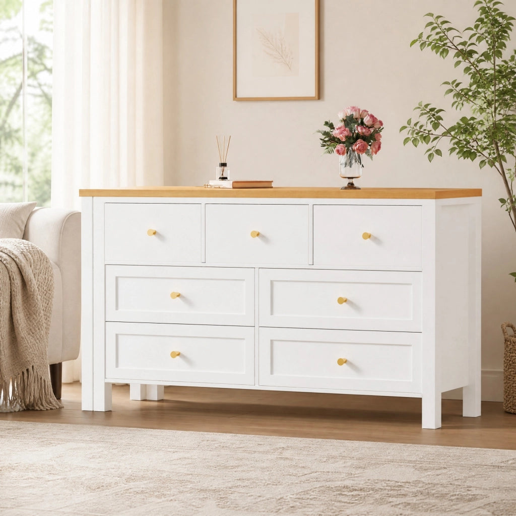 Scrivania girevole 2 in 1 con 7 cassetti, effetto quercia bianco/naturale, 120 x 40 x 70 cm
