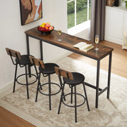 Set tavolo bar 160 cm con 3 sgabelli, marrone rustico e nero
