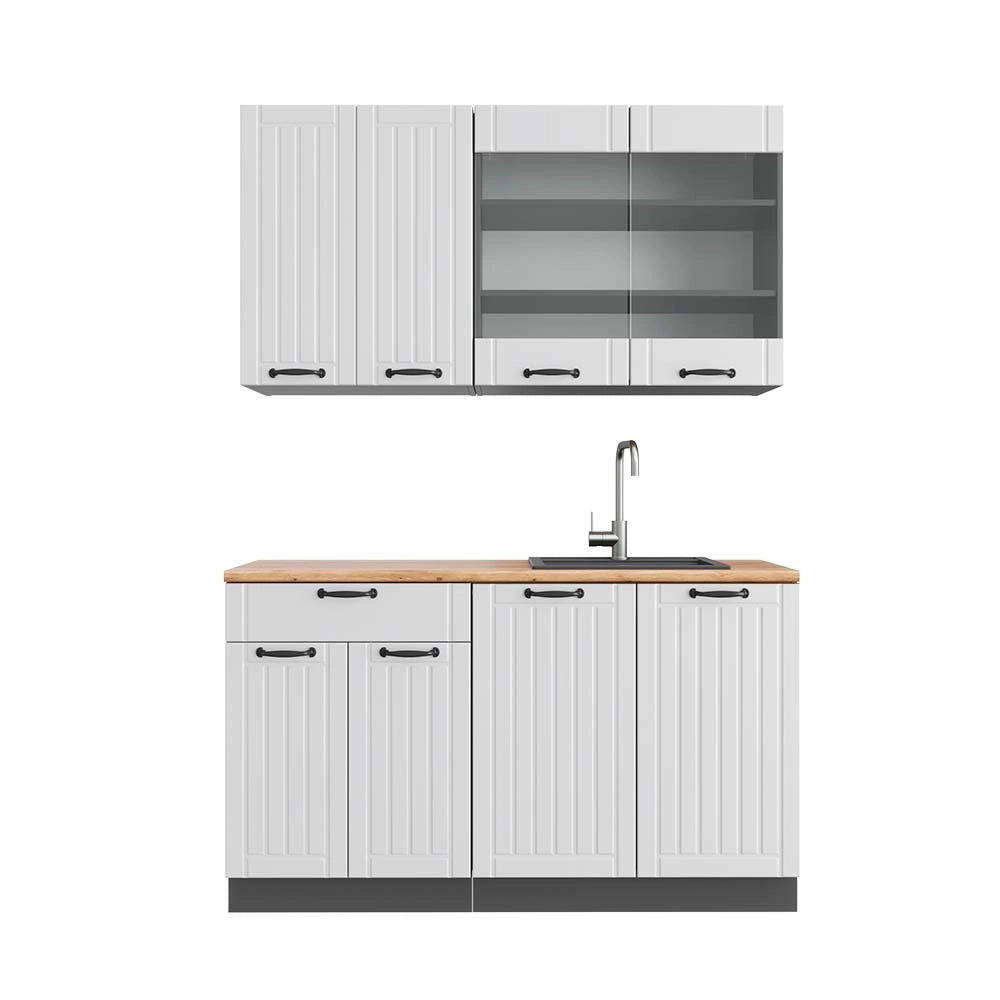 Cucina completa Fame-Line Bianco rustico/Antracite 140 cm, PL Rovere Vicco