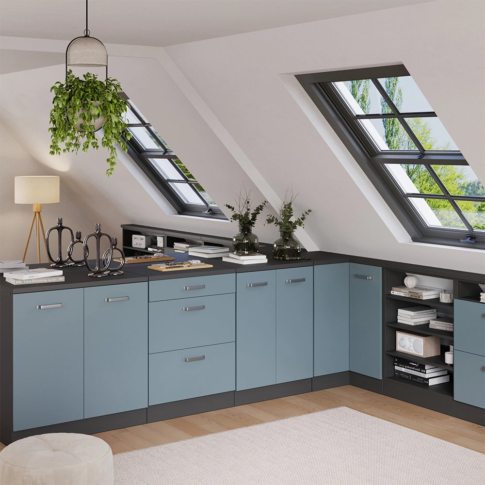 Mobile per mansarda Rion Grigio-blu/Antracite 60 x 83.8 cm senza inclinazione con 3 cassetti Vicco