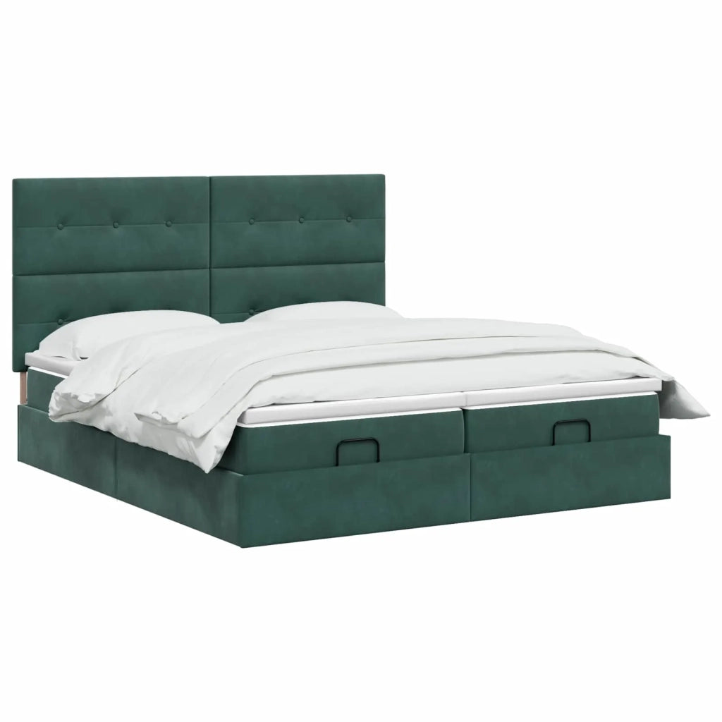 Letto Ottomano con Materasso e LED Verde Scuro 160 x 200 cm 3458493