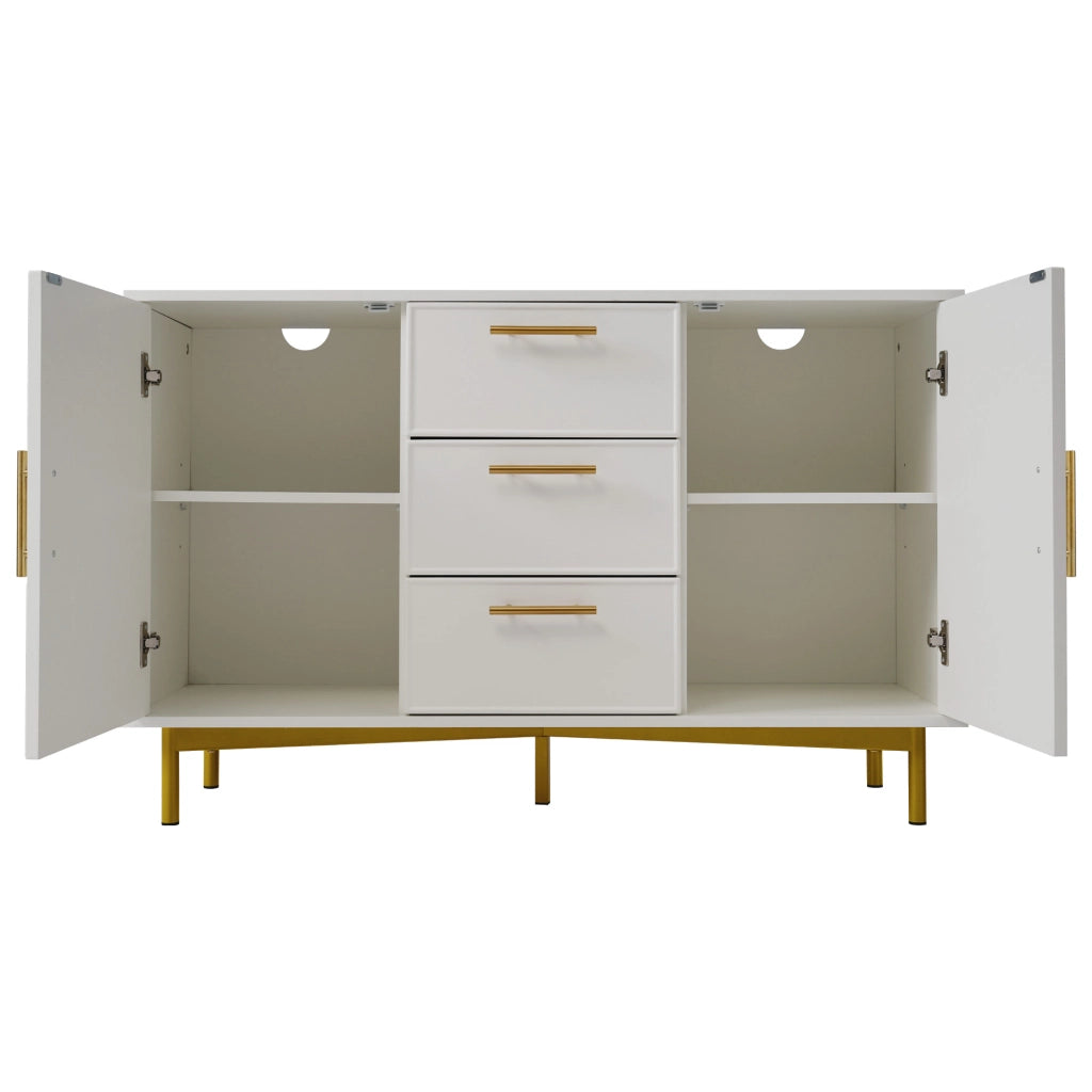 Chest of drawers with 2 doors and 3 drawers - Zephmum- Adjustable shelf, for living room bedroom, White-H75/W120/D40 cm
