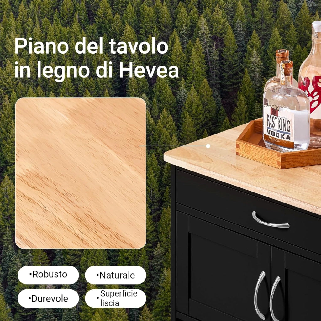 Mobile Cucina Salvaspazio con Ruote Carrello Cucina con Cassetti e Portabottiglie, Mobiletto Credenza credenza cucina per Cucina o Sala da Pranzo, Nero 67x38x86cm FKW45-SCH