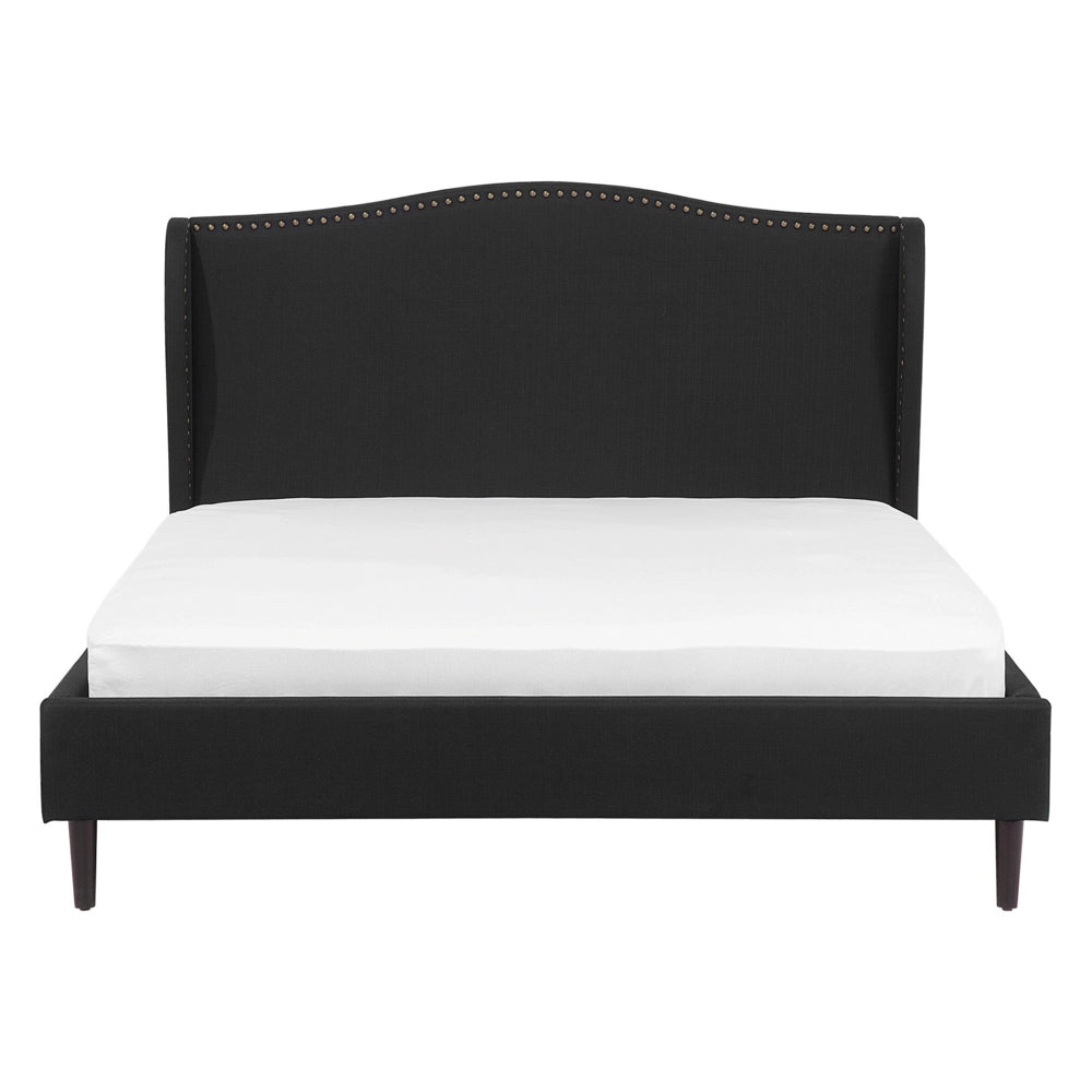 Letto con struttura in tessuto nero rivestito con gambe in legno scuro UE matrimoniale 140x200 cm Retro