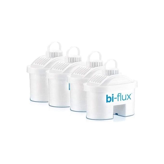 Laica F4SIT00 Bi-Flux Cartucce Filtranti per Caraffa 4 Filtri 150L Riduzione Cloro e Calcare Preserva Sali Minerali BPA Free Made in Italy colore Bianco
