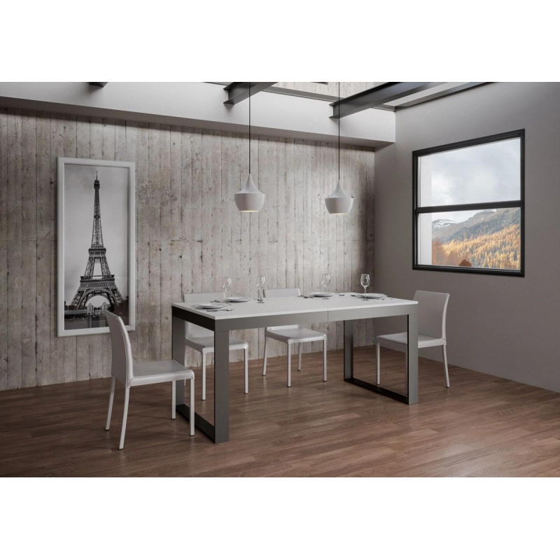 Tavolo allungabile 90x180/440 cm Tecno Evolution telaio Antracite - Bianco Frassino