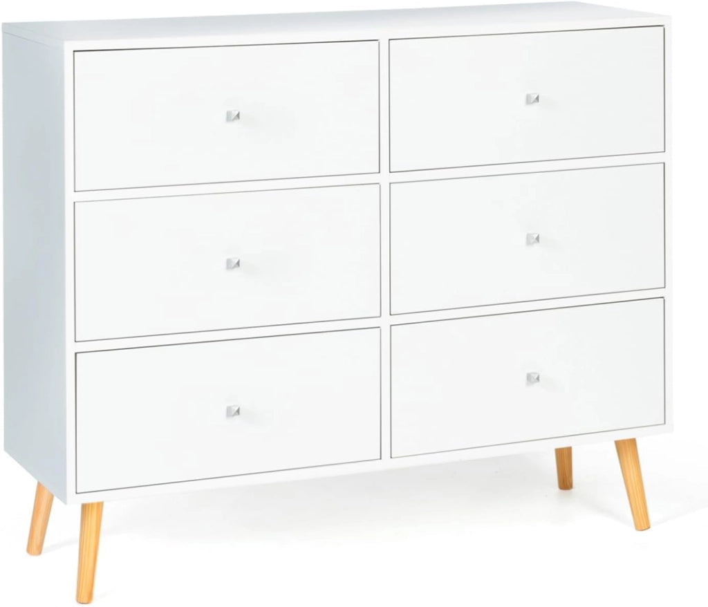 EMMIE 110 cm Cassettone scandinavo bianco a 6 cassetti