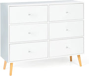 EMMIE 110 cm Cassettone scandinavo bianco a 6 cassetti