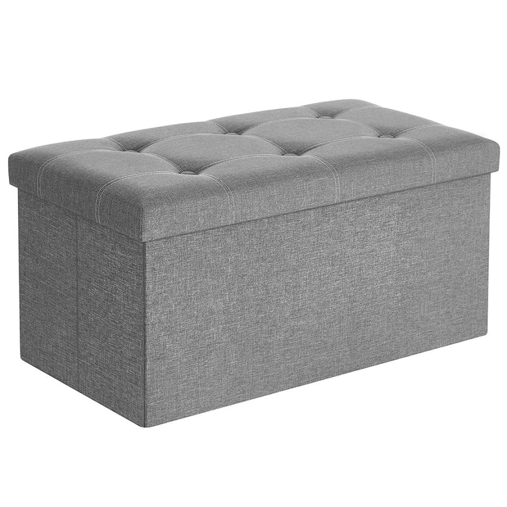 Panca contenitore da 80 litri cassapanca/scatola pouf pieghevole in tessuto effetto lino capacità di carico 300 kg per soggiorno camera da letto corridoio grigio chiaro 12_0004130