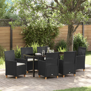 Set di pranzo da giardino 7 pezzi con cuscini Nero rattan polietilene