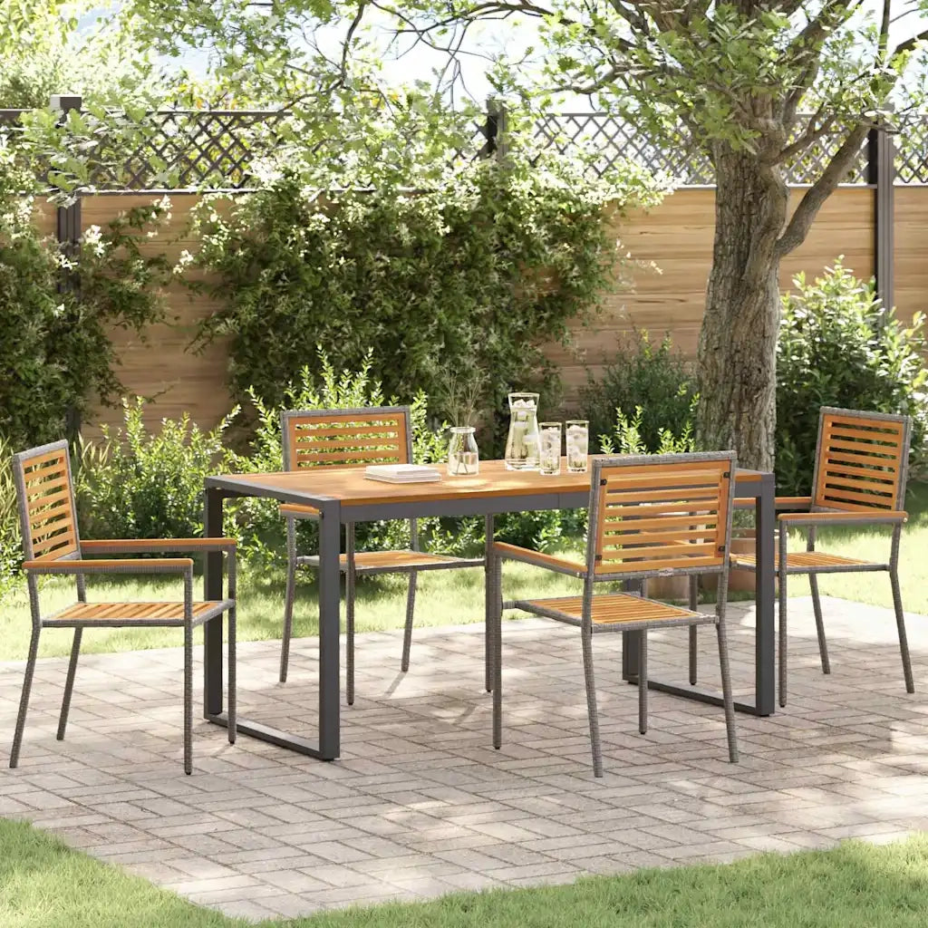 Set da Pranzo per Giardino 5 pcs Grigio e Marrone polyrattan