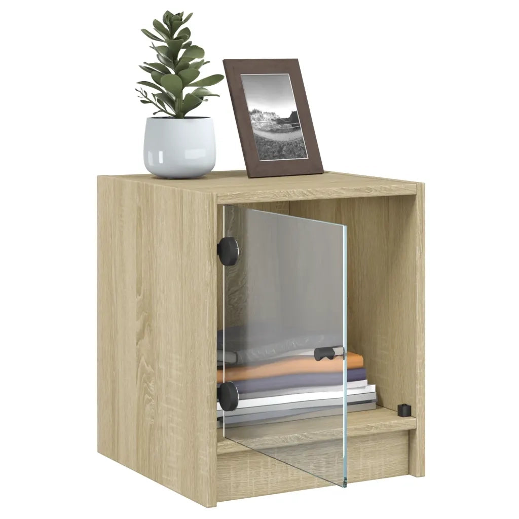 Comodino con Anta in Vetro Rovere Sonoma 35x37x42 cm 836347