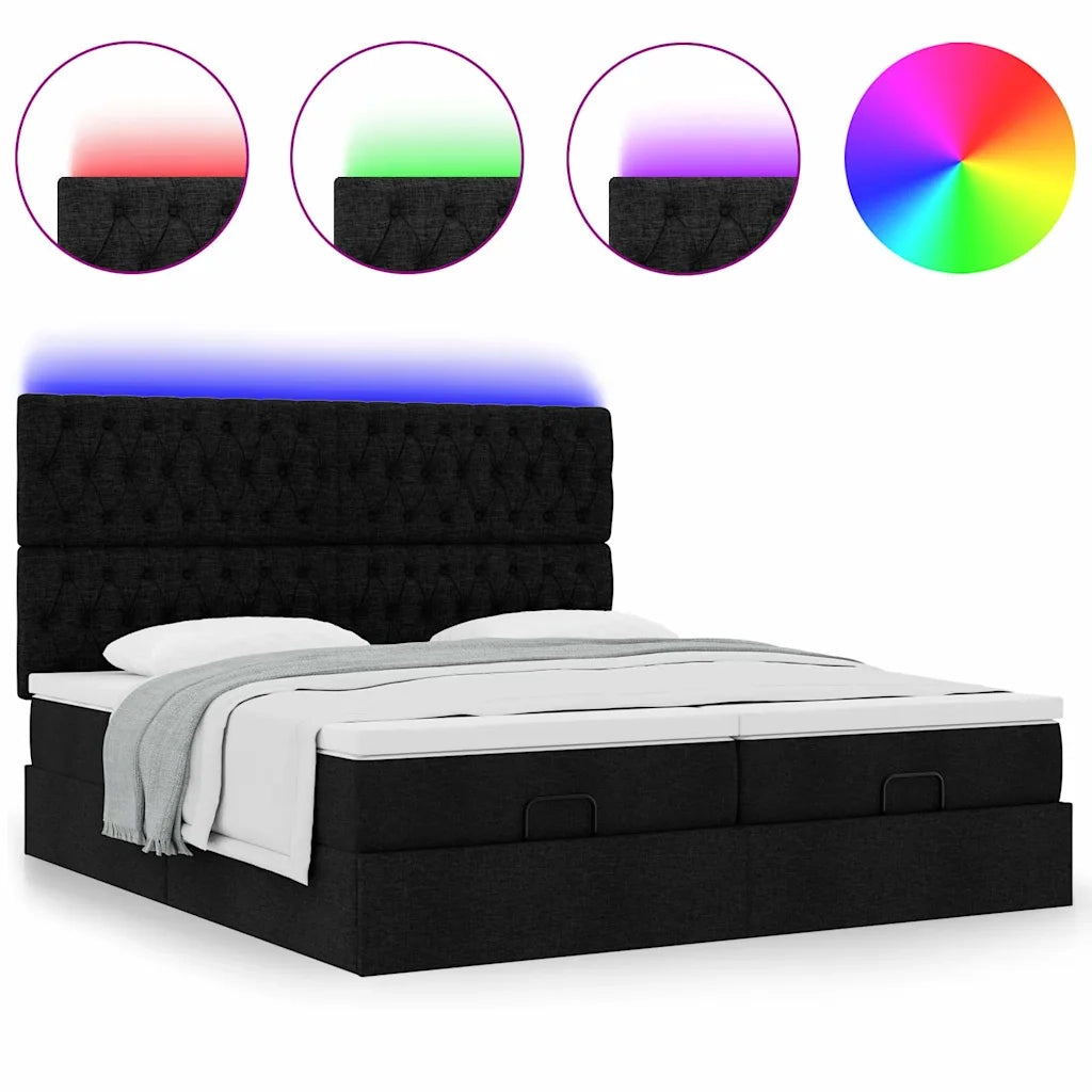Struttura Letto Pouf con Materassi Nero 160x200 cm in Tessuto 3314557
