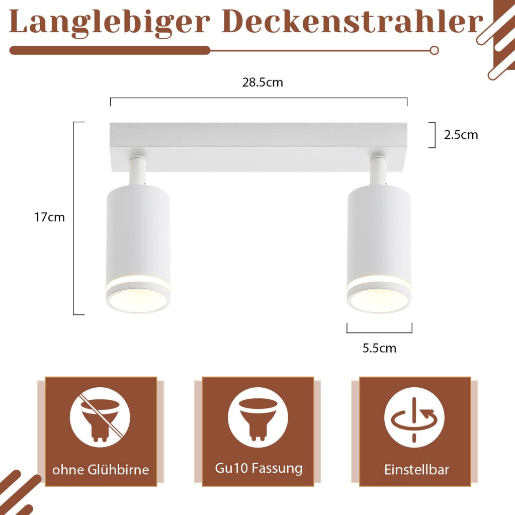 ZMH Faretto da soffitto Bianco 2 Luci GU10 Orientabile da Interno in Metallo per Soggiorno Corridoio Senza Lampadine