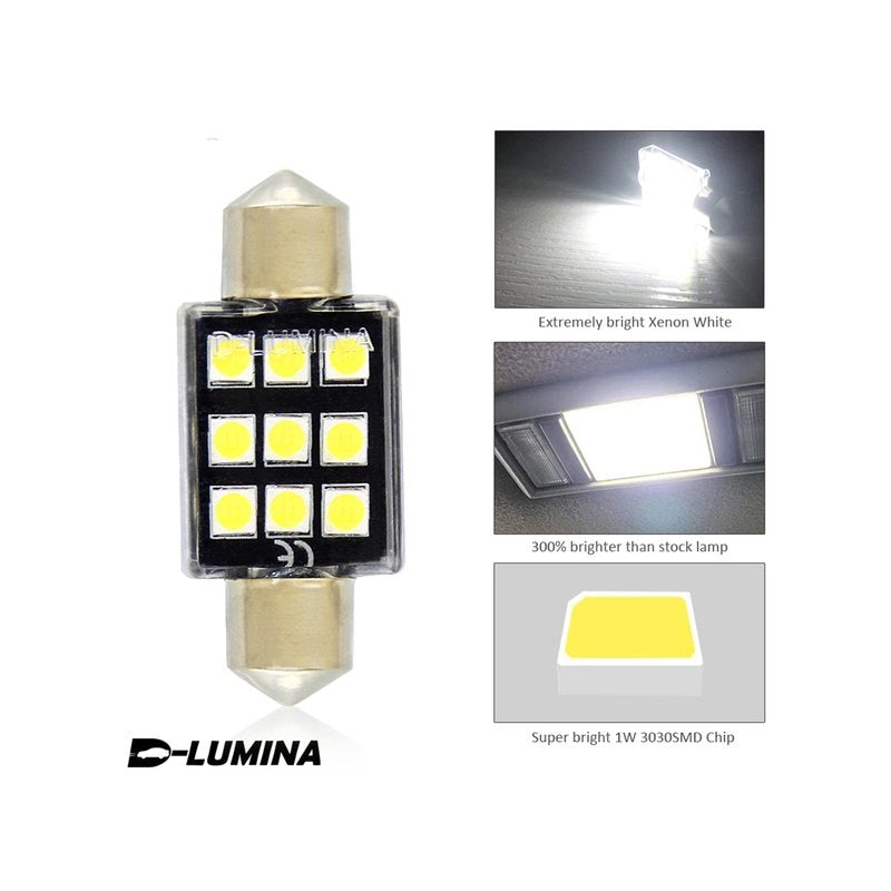 4 Lampade LED T11 Canbus 36mm 12V 2W con 6 SMD 3030 Bianco 6000K No Polarità