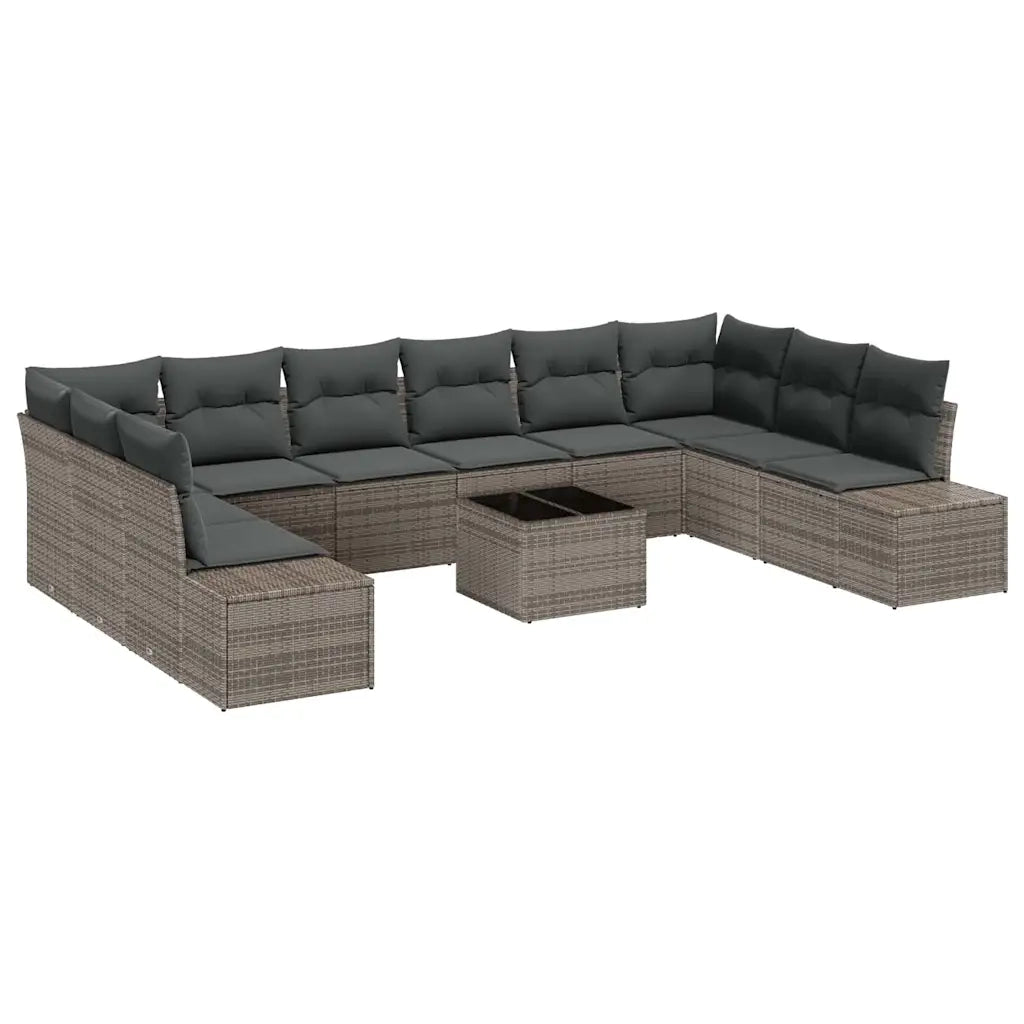 Set Divano da Giardino con cuscino 10 pcs Grigio Polyrattan