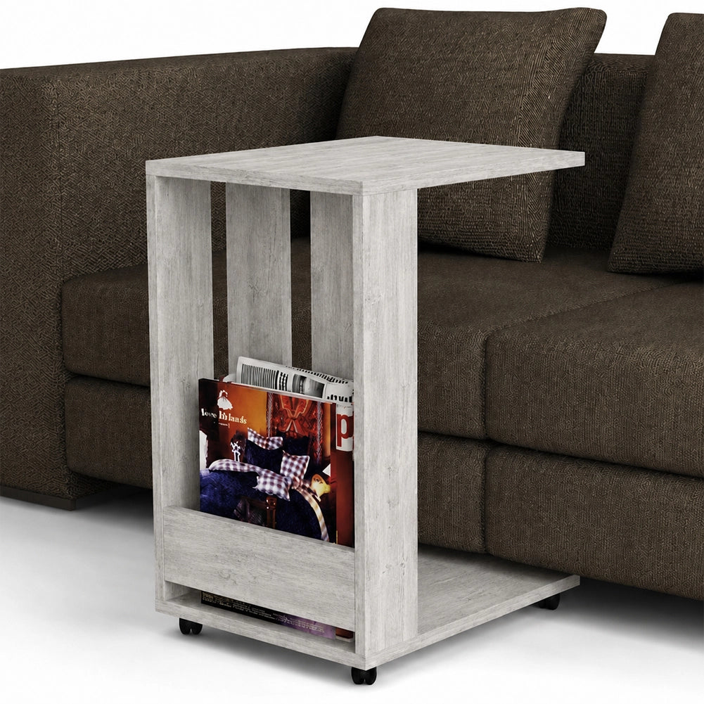 Tavolino Ausiliario con Ruote Design Moderno Mobile Letto Divano Bianco Antico