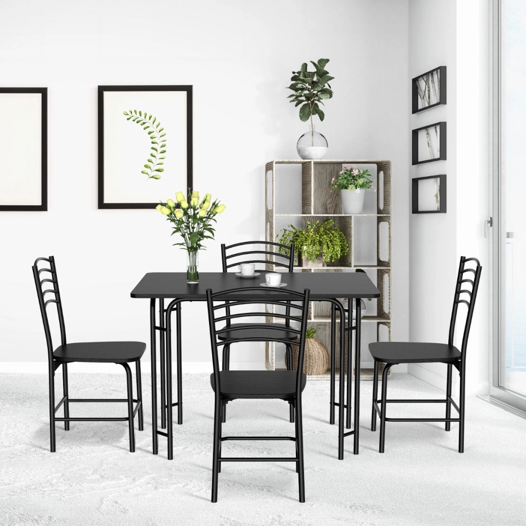 Set tavolo da pranzo 5 pezzi con gambe in metallo, Tavolo rettangolare da cucina e sedie per 4 persone 107x70x75cm-Tavoli e sedie da pranzo