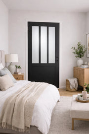 Blocco porta officina in vetro smerigliato nero H204 x L83 dimensioni del tavolo spingendo a destra