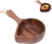 Composizione in legno rustico per insalate con manico per insalate - ciotola in legno per insalate di frutta - ciotola per servire cibi da asporto per uso domestico - ciotola per noodle istantanea per migliorare l'esperienza di utilizzo.