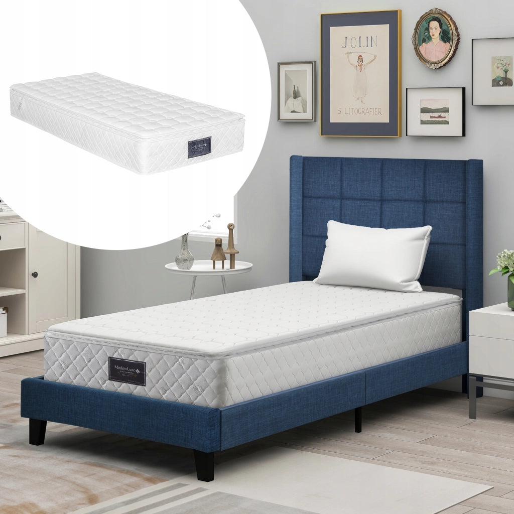 Letto singolo imbottito - Xylo - 90x200 - Blu - Con materasso incluso