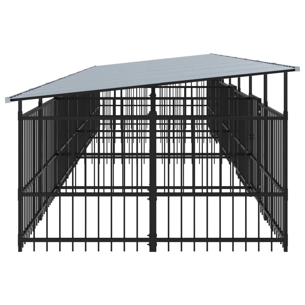 Cuccia gabbia per animali da esterno pac con tetto per cani in acciaio 15,02 m² nero 02_0041744