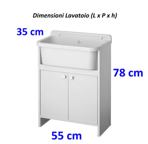 Mobile Lavanderia in PVC 54x26x80 cm 2 Ante per Interno ed Esterno Forlani Clear Bianco