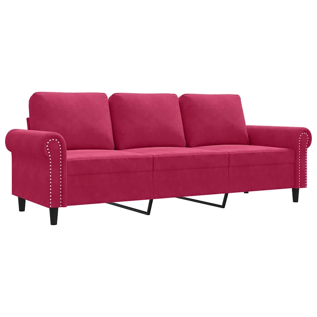 Divano a 3 Posti-Sofa 3 Posti Rosso Vino 180 cm in Velluto 128044