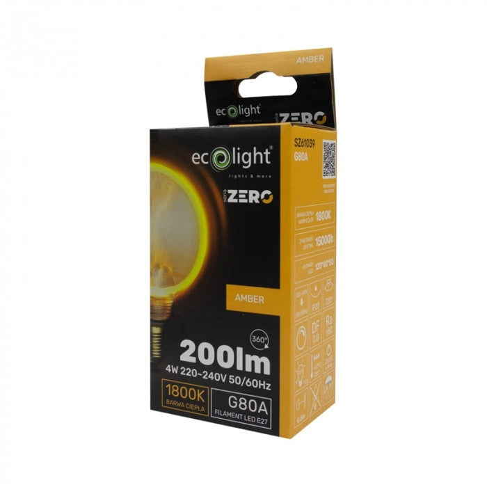 Lampadina LED decorativa G80 ambra E27 4W 200lm Ecolight