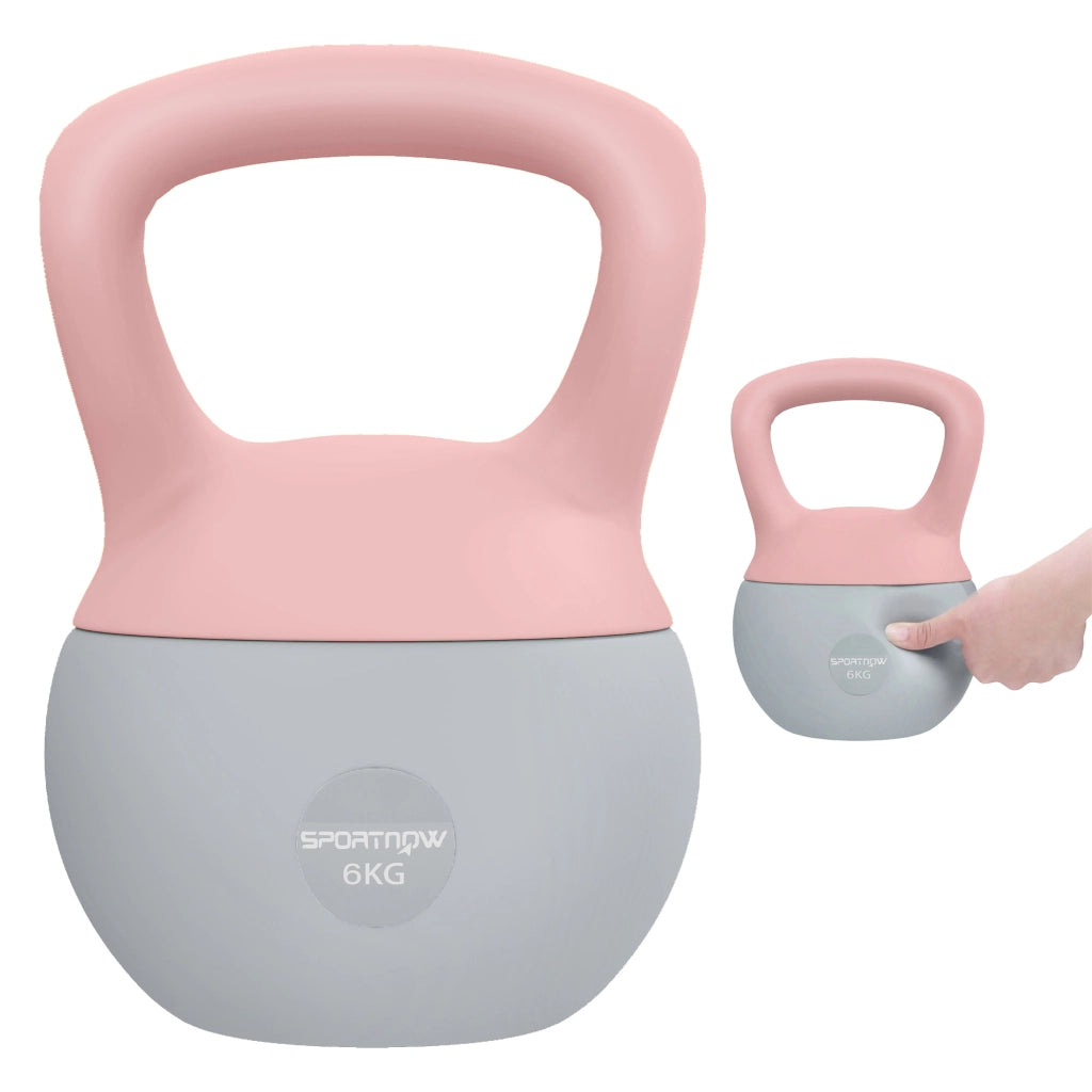 Kettlebell 6 kg ¨C Xylo ¨C Riempimento Sabbia Metallica Impugnatura Antiscivolo Rosa 19x19x28 cm
