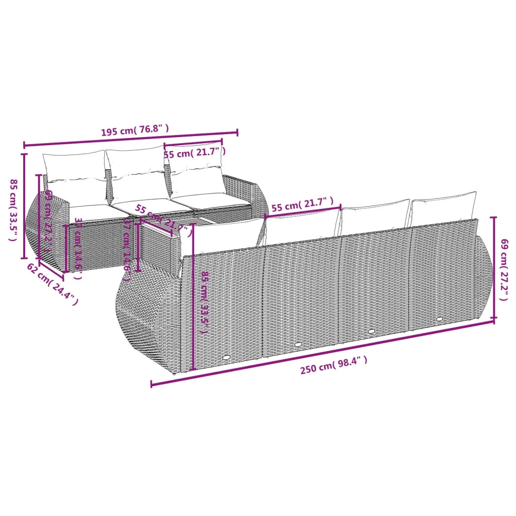 Set Divani da Giardino con Cuscini 8 pz Nero in Polyrattan 3257238
