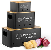 Set di conservazione per patate, set di 3, contenitori per conservazione di cipolle e aglio, mantiene le verdure fresche a lungo, organizzatore di cucina, contenitore per aglio, contenitore per patate, contenitore per cipolle (nero)