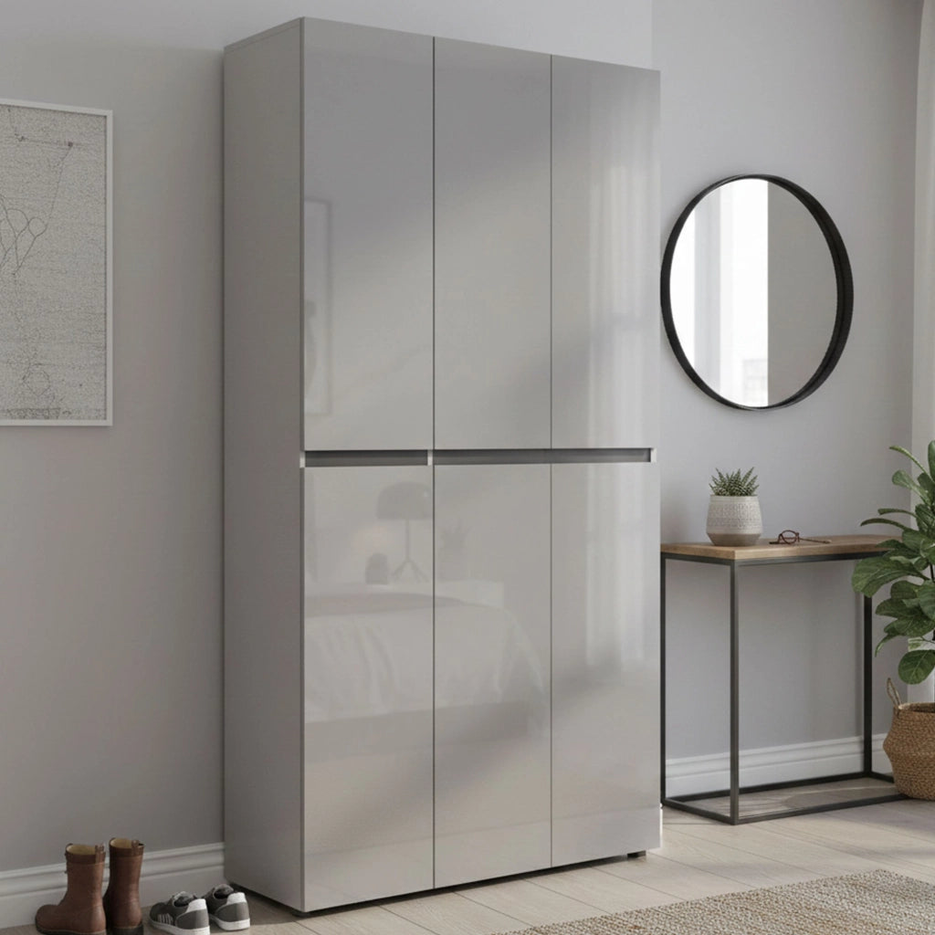 Scarpiera Diva, Mobile portascarpe, Armadio da ingresso multiuso, Mobiletto per calzature, Made in Italy, 122x34h200 cm, Grigio