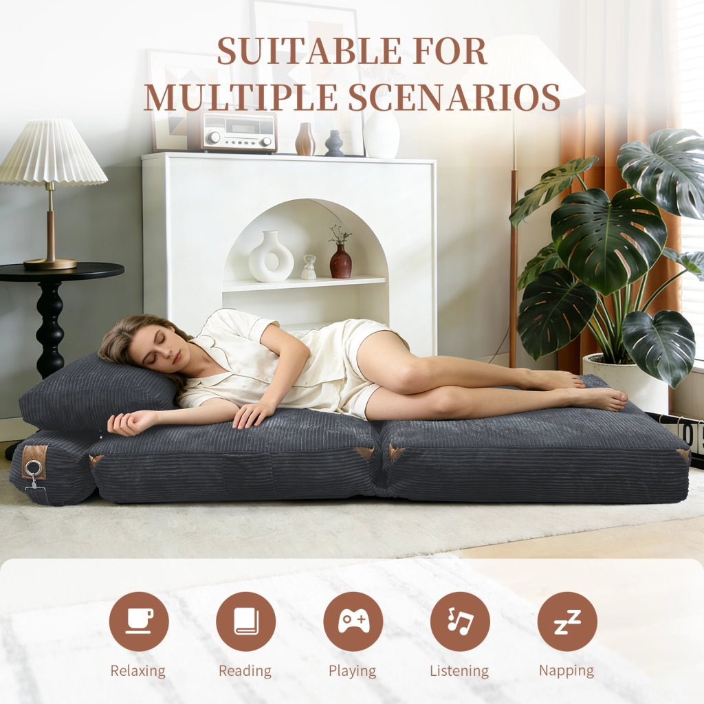 Poltrona convertibile pieghevole 1 posto con funzione letto design compatto salvaspazio in flanella grigia