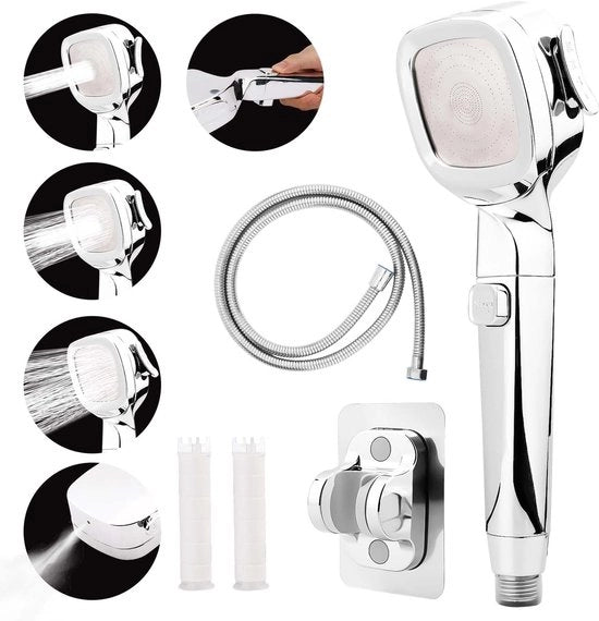 Douche a basso consumo con tubo 159cm - alta pressione - beugel in acciaio inox - elementi filtro - modalità di erogazione intensa
