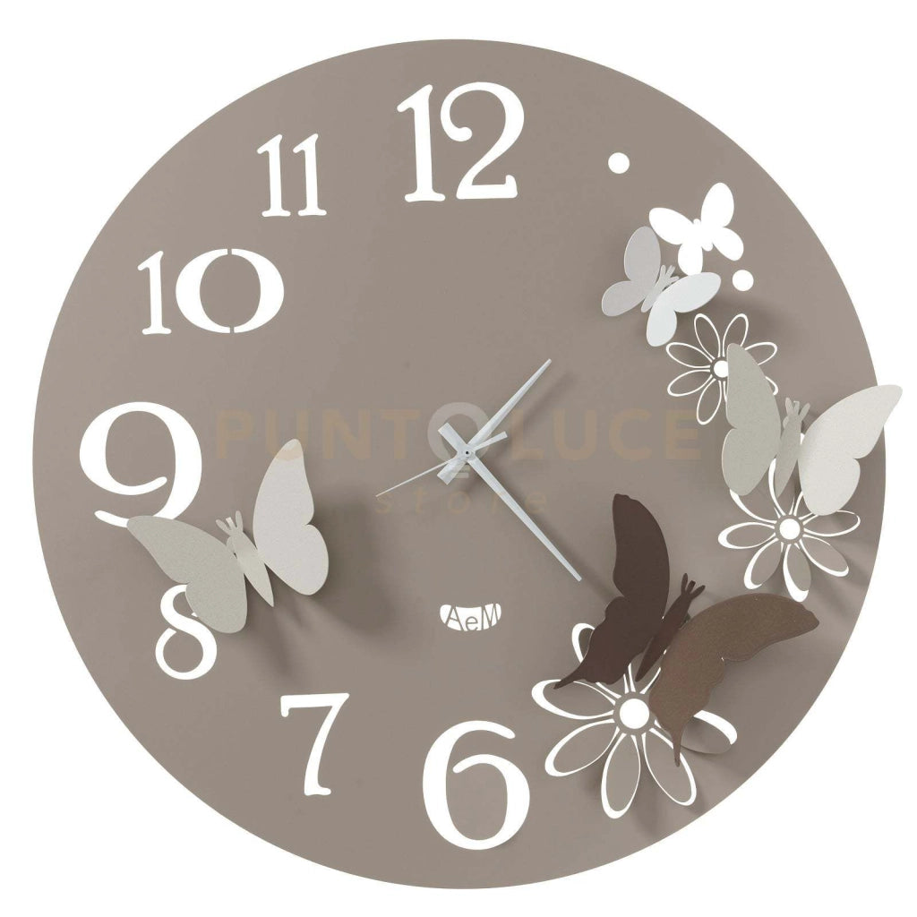 Orologio da parete particolare Butterfly Flowers grande Sabbia e Bronzo